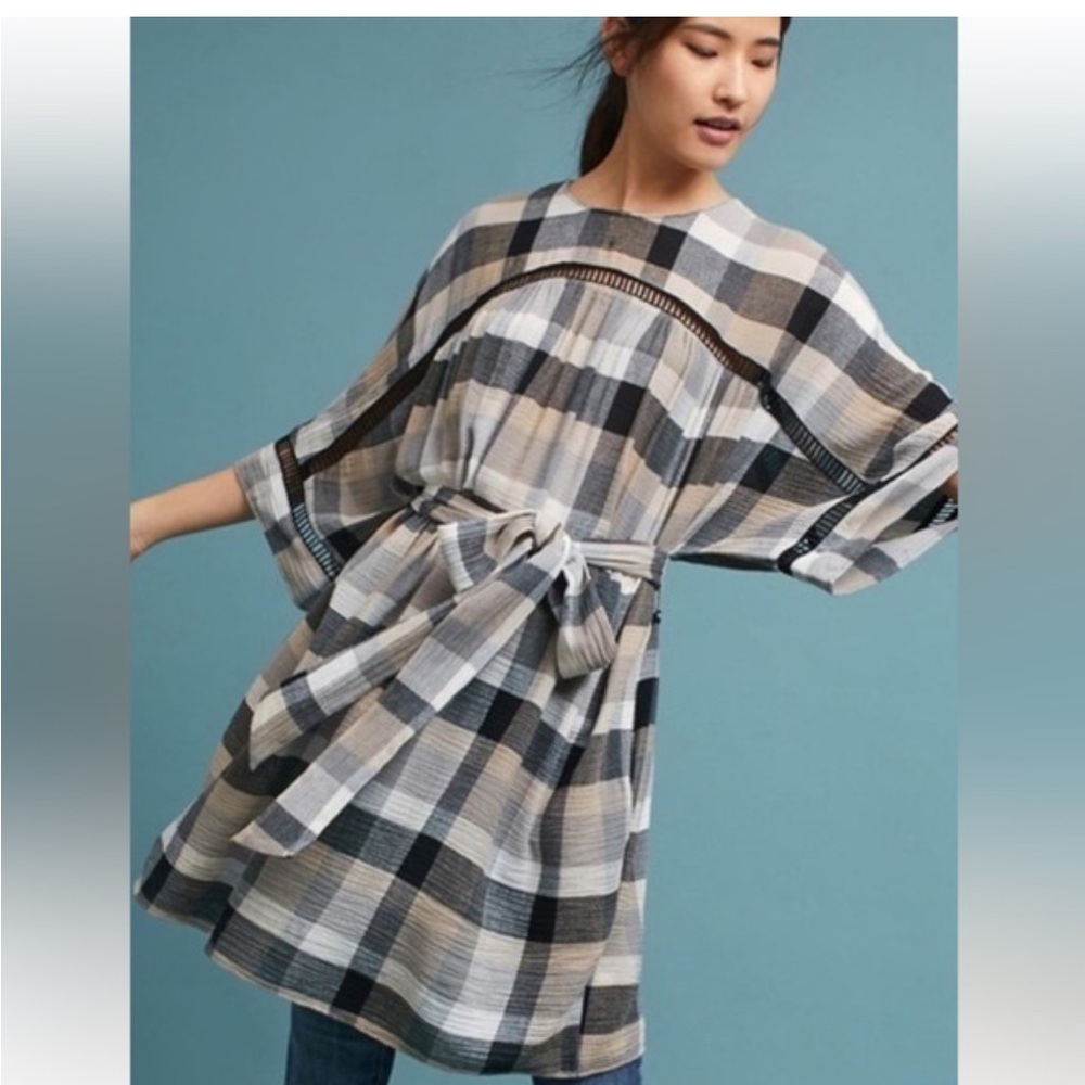 Anthropologie Maeve Plaid Kimono Tunic Dress